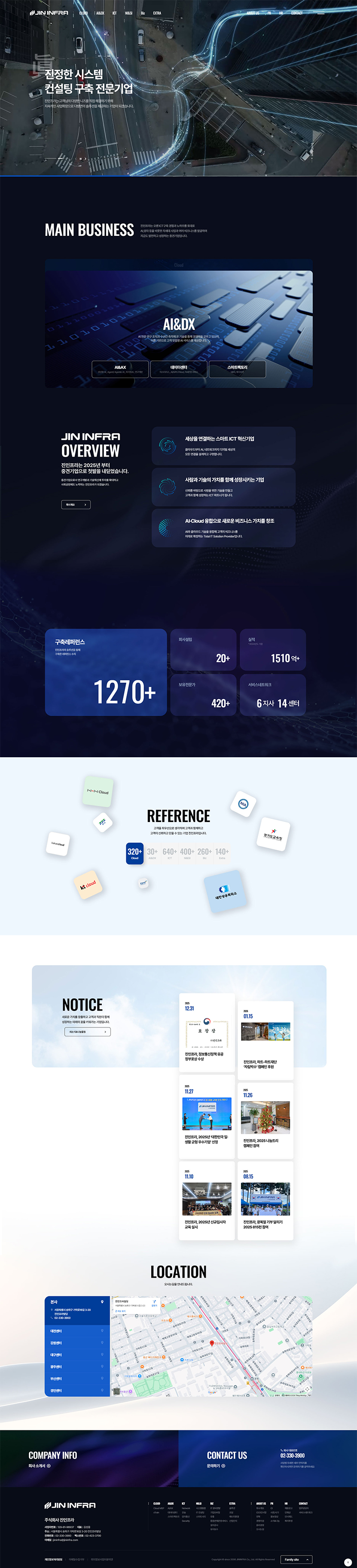 진인프라(JININFRA)의 ICT 기술 역량과 사업 영역을 효과적으로 전달하기 위한 기업 웹사이트 제작.